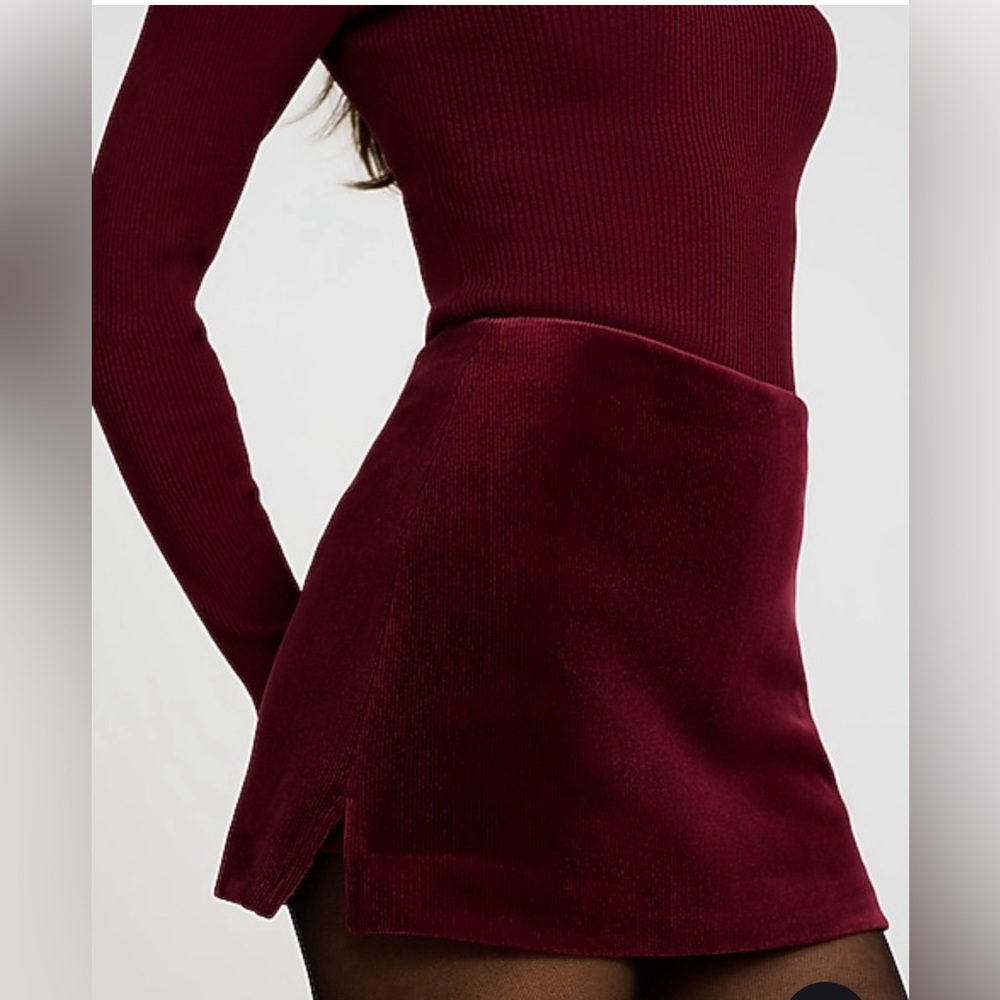 Express Velvet Mini Skirt in Deep Red/Burgundy